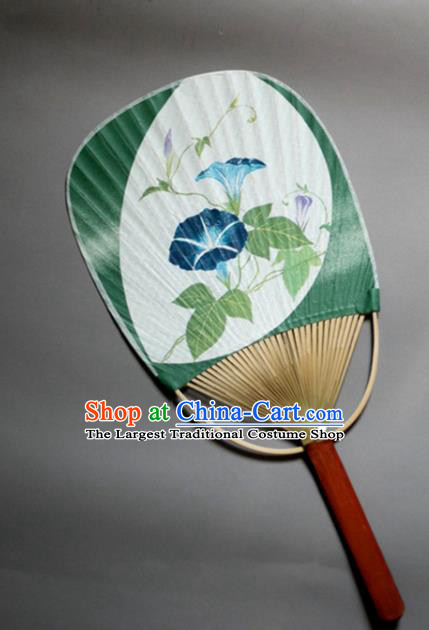 Traditional Chinese Handmade Printing Petunia Green Paper Palace Fans Bamboo Fans