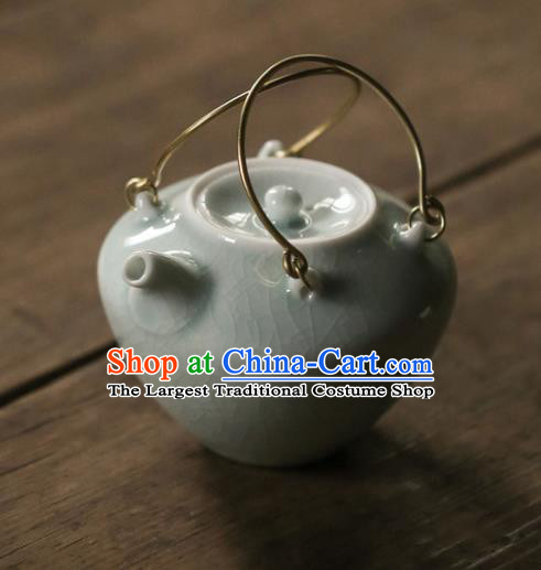 Chinese Classical Handmade Jingdezhen Shi Teapot Porcelain Green Ceramics Tea Kettle