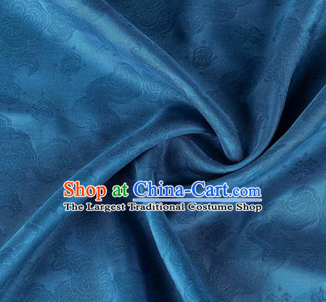 Traditional Chinese Classical Auspicious Cloud Pattern Design Deep Blue Silk Fabric Ancient Hanfu Dress Silk Cloth