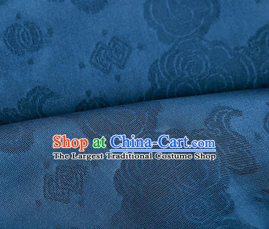 Traditional Chinese Classical Auspicious Cloud Pattern Design Deep Blue Silk Fabric Ancient Hanfu Dress Silk Cloth