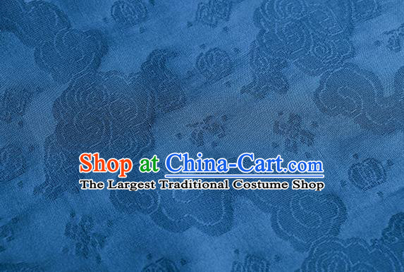 Traditional Chinese Classical Auspicious Cloud Pattern Design Deep Blue Silk Fabric Ancient Hanfu Dress Silk Cloth