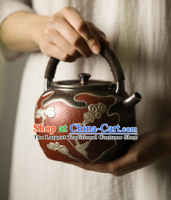 Traditional Chinese Handmade Kung Fu Zisha Teapot Enameled Dark Red Clay Pottery Teapot