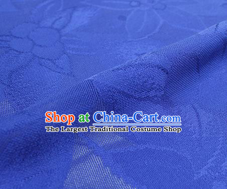 Traditional Chinese Classical Lily Flowers Pattern Design Royalblue Silk Fabric Ancient Hanfu Dress Silk Cloth