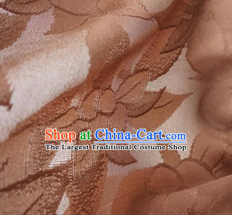 Traditional Chinese Classical Lily Flowers Pattern Design Brown Silk Fabric Ancient Hanfu Dress Silk Cloth