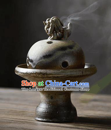 Chinese Classical Handmade Pottery Censer Dark Red Clay Incense Burner