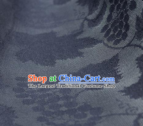 Traditional Chinese Classical Grape Pattern Navy Silk Fabric Ancient Hanfu Silk Cloth