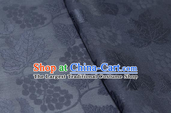 Traditional Chinese Classical Grape Pattern Navy Silk Fabric Ancient Hanfu Silk Cloth