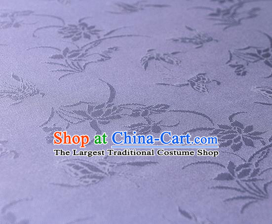 Traditional Chinese Classical Butterfly Lotus Pattern Lilac Silk Fabric Ancient Hanfu Silk Cloth