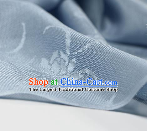 Traditional Chinese Classical Butterfly Lotus Pattern Light Blue Silk Fabric Ancient Hanfu Silk Cloth