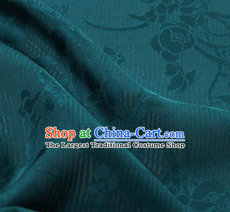 Traditional Chinese Classical Flowers Pattern Deep Green Silk Fabric Ancient Hanfu Silk Cloth