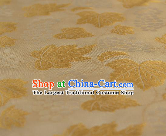 Traditional Chinese Classical Twine Grape Pattern Yellow Silk Fabric Ancient Hanfu Dress Silk Cloth