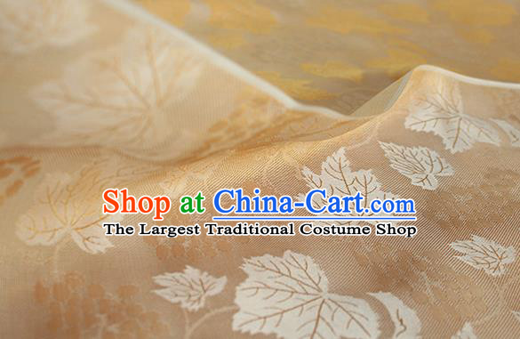 Traditional Chinese Classical Twine Grape Pattern Yellow Silk Fabric Ancient Hanfu Dress Silk Cloth