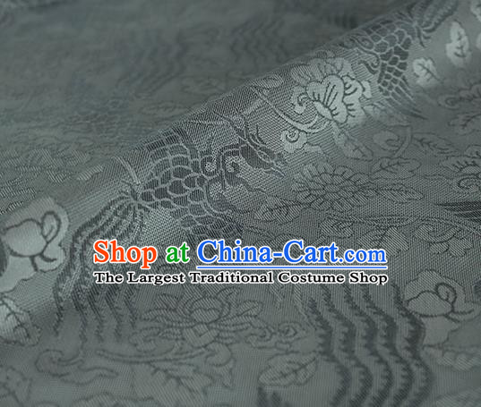 Traditional Chinese Classical Phoenix Peony Pattern Deep Grey Silk Fabric Ancient Hanfu Dress Silk Cloth