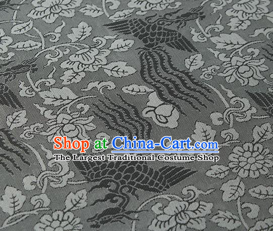Traditional Chinese Classical Phoenix Peony Pattern Black Silk Fabric Ancient Hanfu Dress Silk Cloth