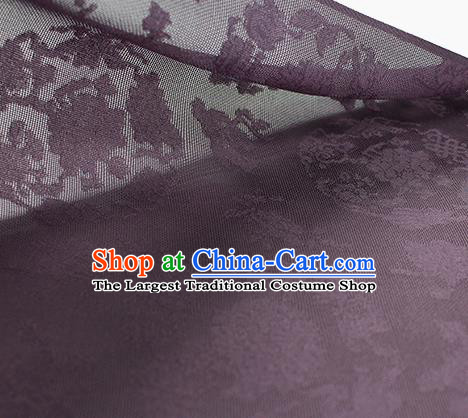 Traditional Chinese Classical Peony Pattern Purple Silk Fabric Ancient Hanfu Dress Silk Cloth