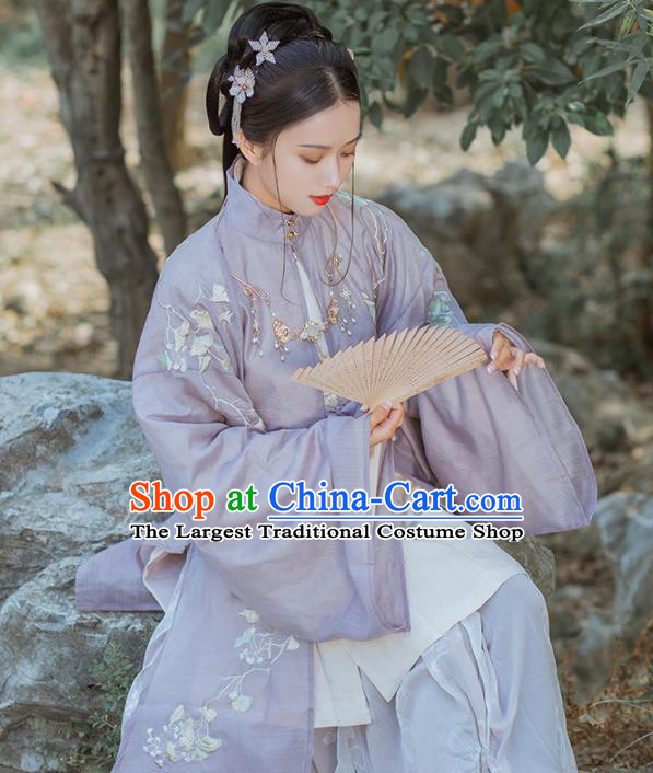 Traditional Chinese Ming Dynasty Nobility Lady Replica Costumes Ancient Royal Princess Purple Hanfu Dress for Women