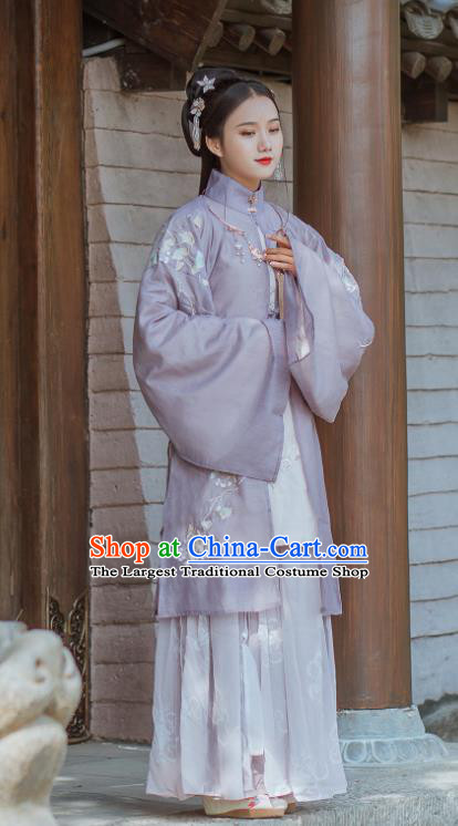 Traditional Chinese Ming Dynasty Nobility Lady Replica Costumes Ancient Royal Princess Purple Hanfu Dress for Women