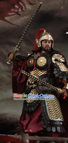 Chinese Ancient Cosplay General Armor and Helmet Traditional Tang Dynasty Yu Chi Jing De Costumes Complete Set for Men