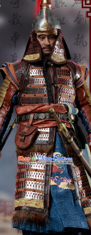 Chinese Ancient Cosplay General Yang Yuan Armor and Helmet Traditional Ming Dynasty Supreme Commander Costumes Complete Set for Men