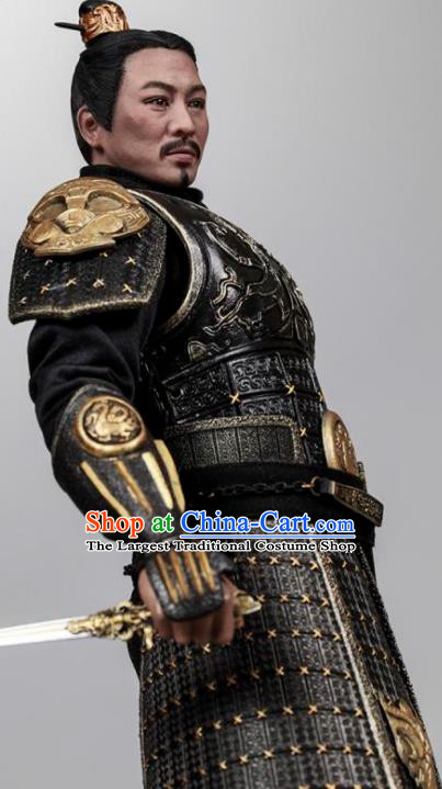 Chinese Ancient Cosplay General Armor and Helmet Traditional Qin Dynasty Supreme Commander Costumes Complete Set for Men