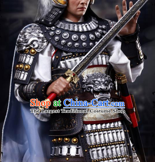 Chinese Ancient Cosplay General Zhou Yu Armor and Helmet Traditional Three Kingdoms Period Supreme Commander Costumes Complete Set for Men