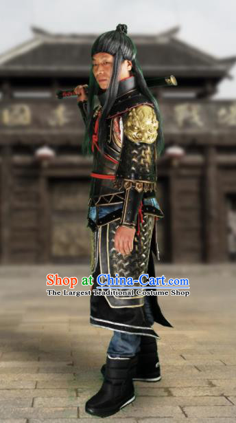 Chinese Ancient Drama Soldier Armor and Helmet Traditional Three Kingdoms Period General Costumes Complete Set for Men