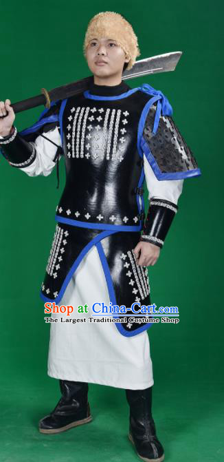 Chinese Ancient Cosplay General Armor and Helmet Traditional Yuan Dynasty Swordsman Costumes Complete Set for Men