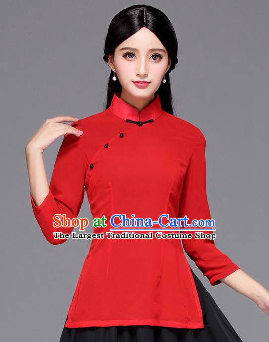 Chinese Traditional National Tang Suit Red Blouse Classical Shirt Upper Outer Garment for Women