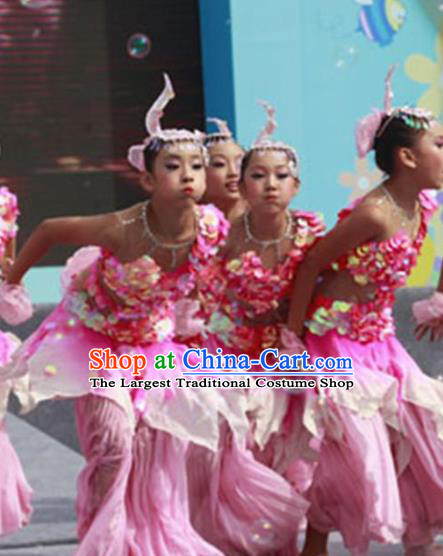 Traditional Chinese Folk Dance Fish Dance Costume Fan Dance Stage Show Pink Dress for Women