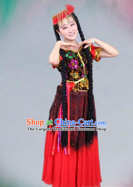 Traditional Chinese Uyghur Nationality Dance Costume Ethnic Stage Show Dress for Women