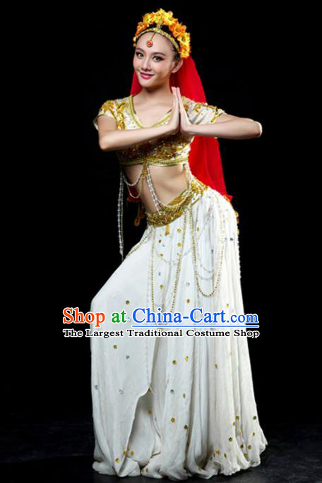Professional Indian Dance Costume Oriental Dance Belly Dance Stage Show White Dress for Women