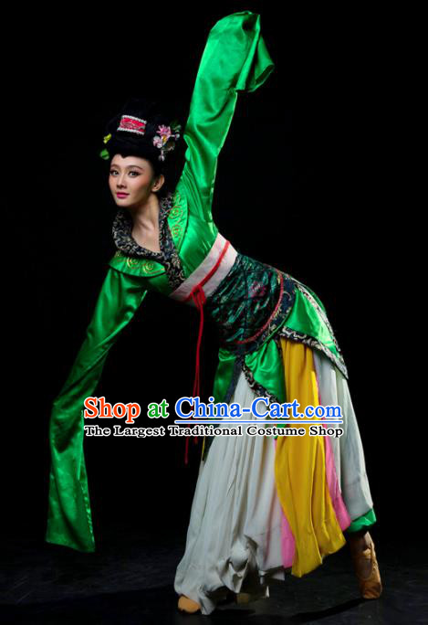 Traditional Chinese Classical Dance Ta Ge Green Costumes Umbrella Dance Stage Show Dress for Women