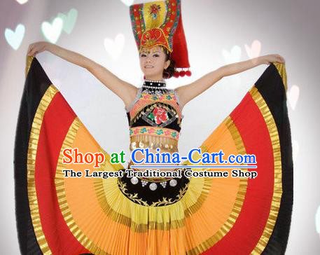 Traditional Chinese Yi Nationality Dance Costume Ethnic Dance Stage Show Dress for Women