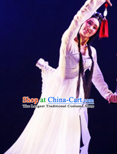 Traditional Chinese Classical Dance Yan Hua Yi Leng Costumes Umbrella Dance Stage Show White Dress for Women