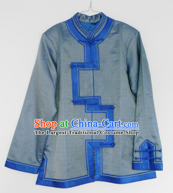 Chinese Traditional Mongol Nationality Costume Mongolian Ethnic Blue Jacket for Men