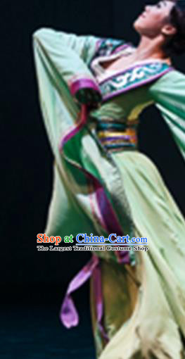 Traditional Chinese Classical Dance Yun Chang Costumes Umbrella Dance Stage Show Green Dress for Women