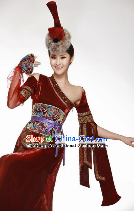 Traditional Chinese Mongol Nationality Dance Costume Mongolian Ethnic Dance Stage Show Dress for Women