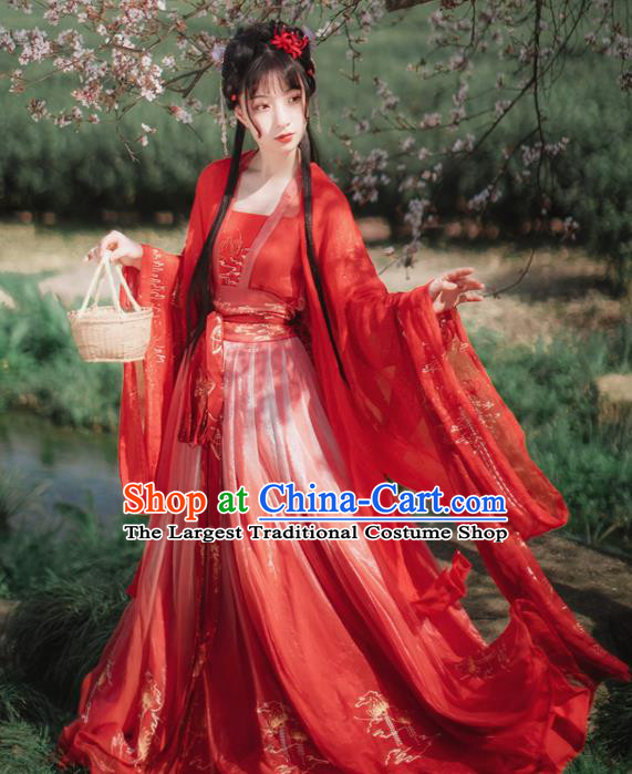 Chinese Tang Dynasty Palace Princess Red Hanfu Dress Traditional Ancient Court Wedding Costumes for Women