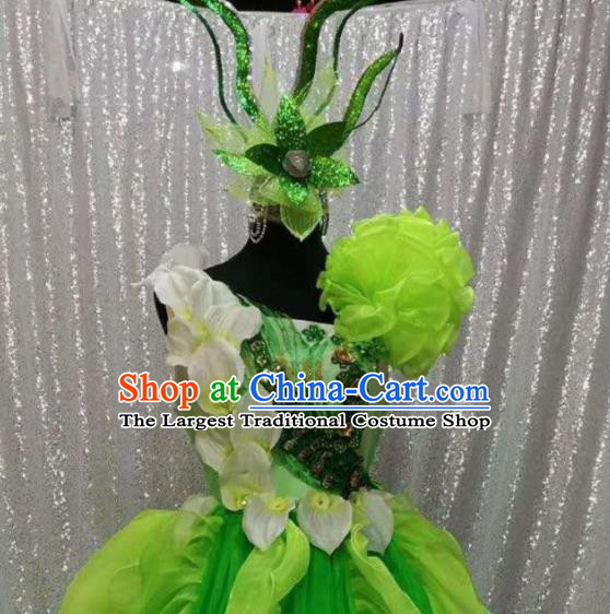 Traditional Chinese Spring Festival Gala Dance Green Dress Classical Dance Stage Show Costume for Women