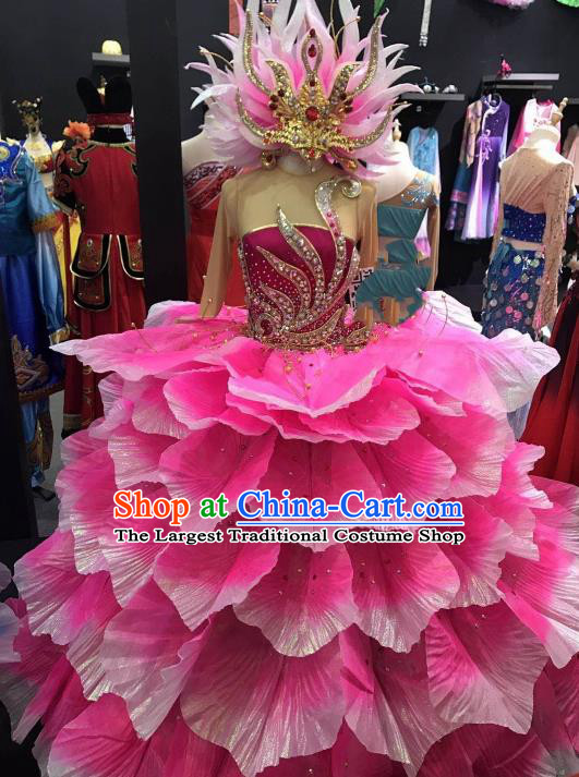 Traditional Chinese Spring Festival Gala Peony Dance Pink Dress Classical Dance Stage Show Costume for Women