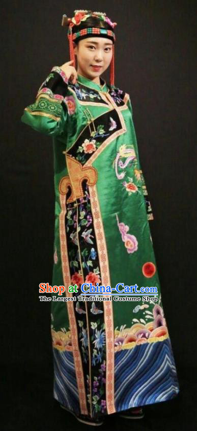 Traditional Chinese Mongol Nationality Green Dress Mongolian Ethnic Dance Stage Show Costume for Women