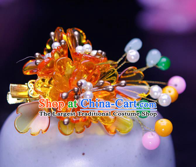 Chinese Traditional Hanfu Orange Peony Hair Claw Ancient Princess Hair Accessories for Women