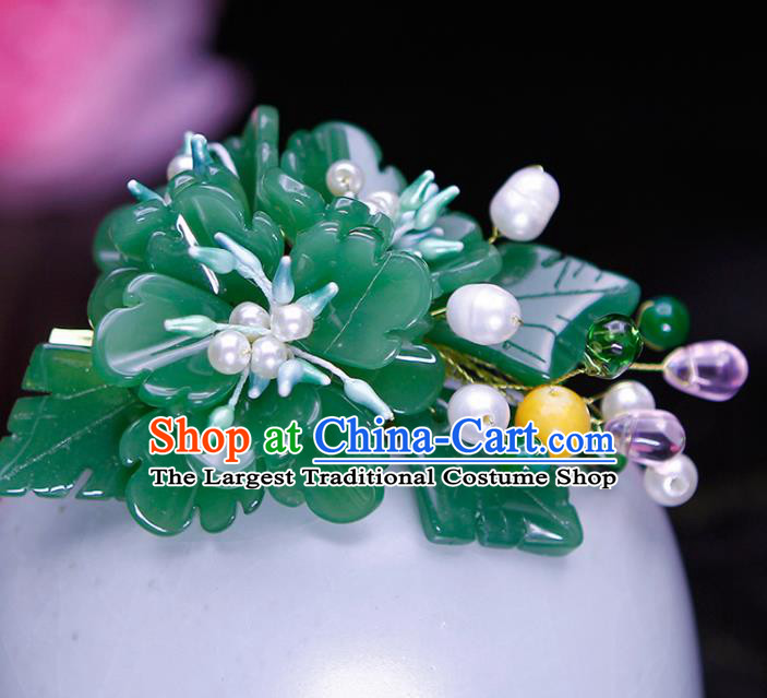 Chinese Traditional Hanfu Green Peony Hair Claw Ancient Princess Hair Accessories for Women