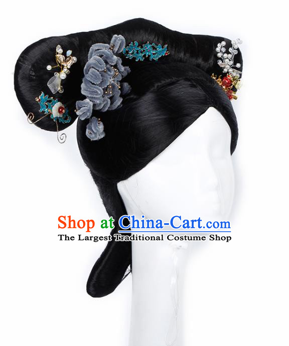 Chinese Traditional Qing Dynasty Imperial Concubine Wigs and Hairpins Ancient Imperial Consort Hair Accessories for Women