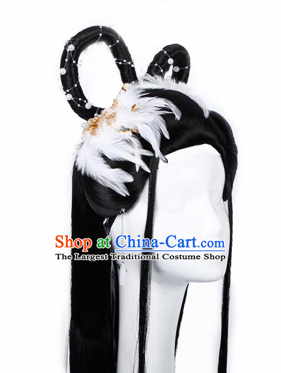 Chinese Traditional Tang Dynasty Princess Wigs and Hairpins Ancient Goddess Chang E Hair Accessories for Women