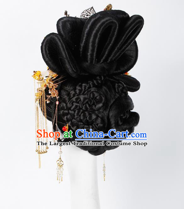 Chinese Traditional Tang Dynasty Court Queen Wigs and Hairpins Ancient Goddess Hair Accessories for Women