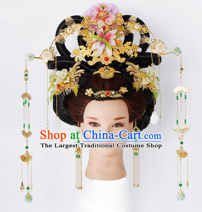 Chinese Traditional Tang Dynasty Empress Wigs and Hairpins Ancient Imperial Concubine Hair Accessories for Women