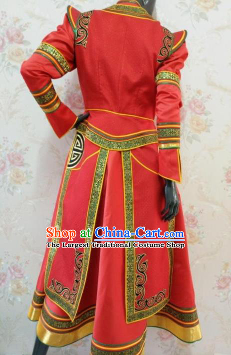 Traditional Chinese Mongol Nationality Stage Show Red Dress Mongolian Ethnic Dance Costume for Women