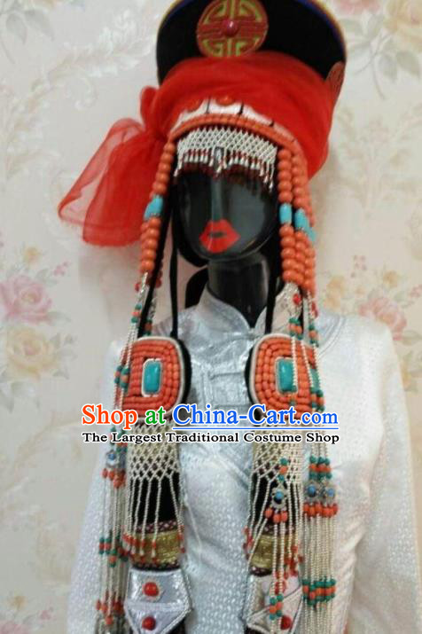 Traditional Chinese Mongol Nationality Hair Accessories Mongolian Ethnic Princess Hat for Women