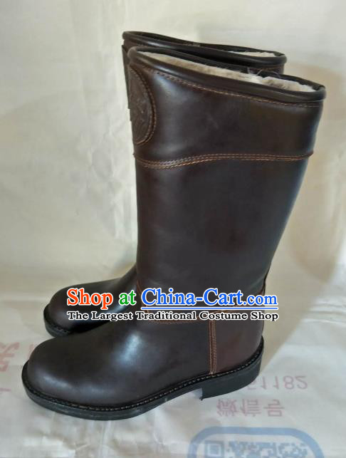 Chinese Traditional Mongol Nationality Brown Leather Boots Mongolian Ethnic Riding Boots for Men